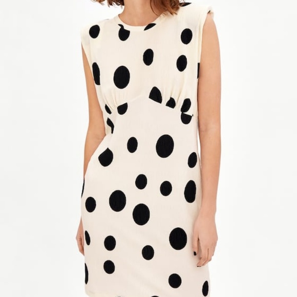 Zara Dresses & Skirts - ZARA POLKA DOT DRESS WITH SHOULDER PADS
